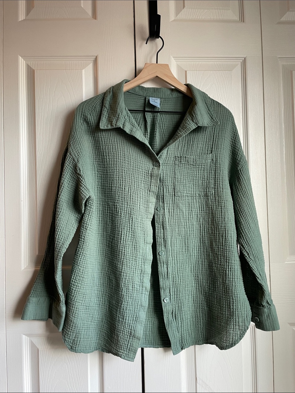 Shade & Shore Textured Sage Green Button-Up Shirt/ Beach Cover-Up